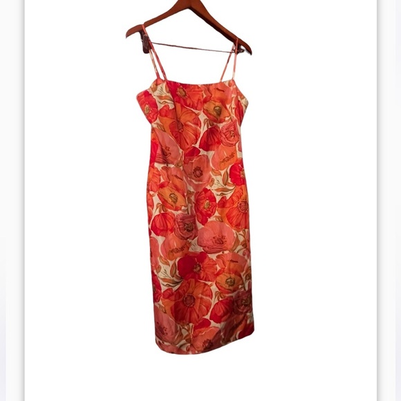 Ann Taylor Poppy Floral Sz 12P Silk Midi Spaghetti Strap Dress - Picture 4 of 9